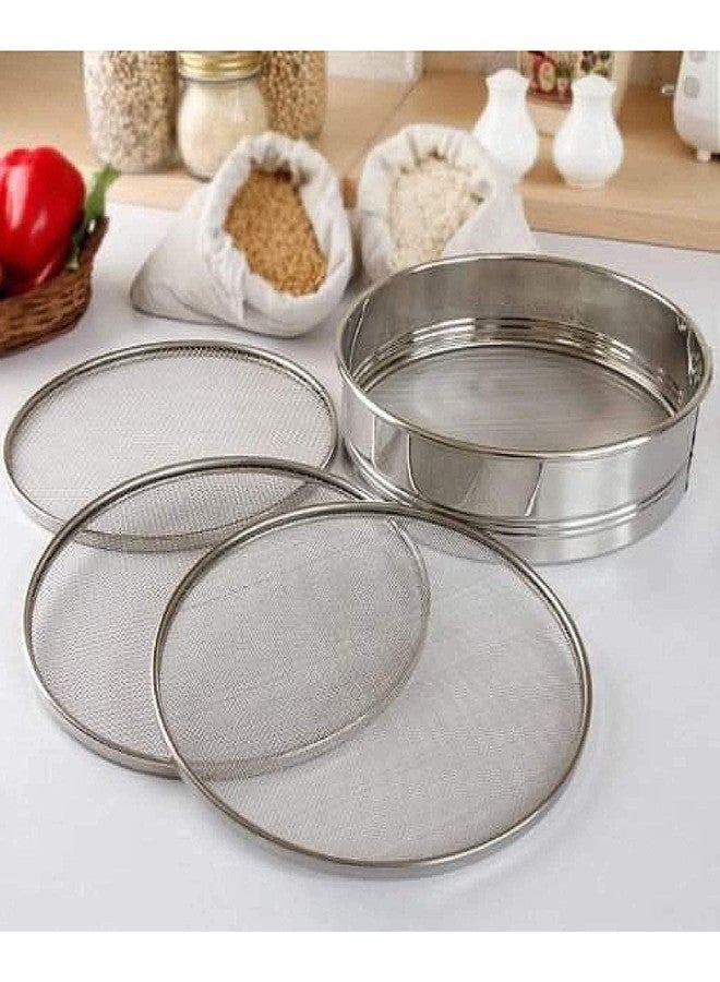 SmartMaison 4 in 1 Stainless Steel Interchangeable Sieve, Flour Chalni, Spices, Food Strainers, Atta Chalni, Jaali Channi Atta Maida Strainer - Image 1